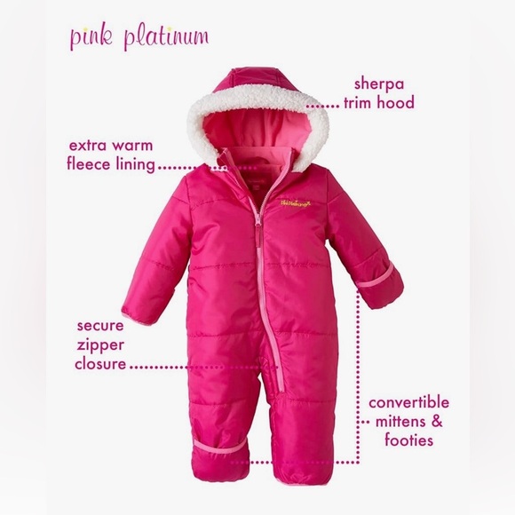 Pink Platinum Baby Girls One Piece Fleece Snowsuit in Pink - Size 12-18 Months - Picture 3 of 8